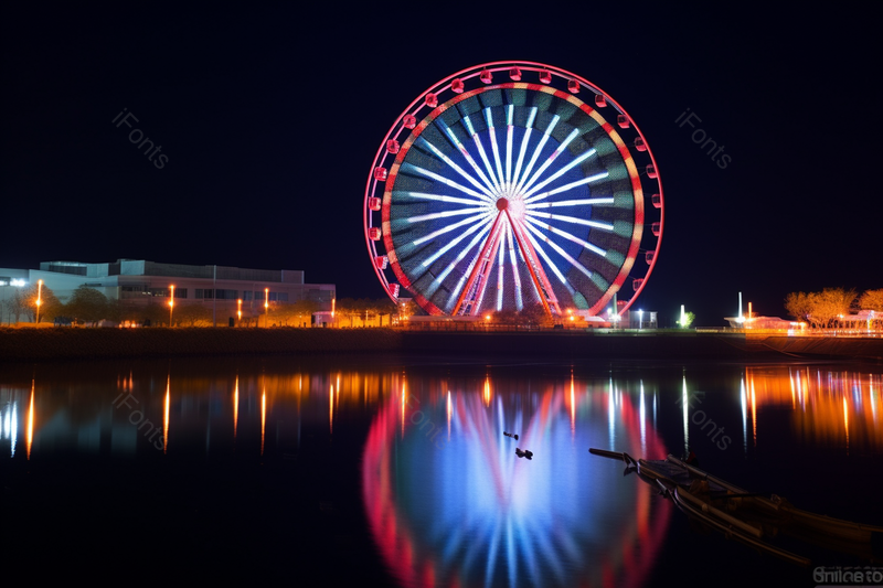 元素城市建筑夜景水面上风光摩天轮夜景倒影,高清,摄影图,摄影图片,图片大全,摄影图免费下载